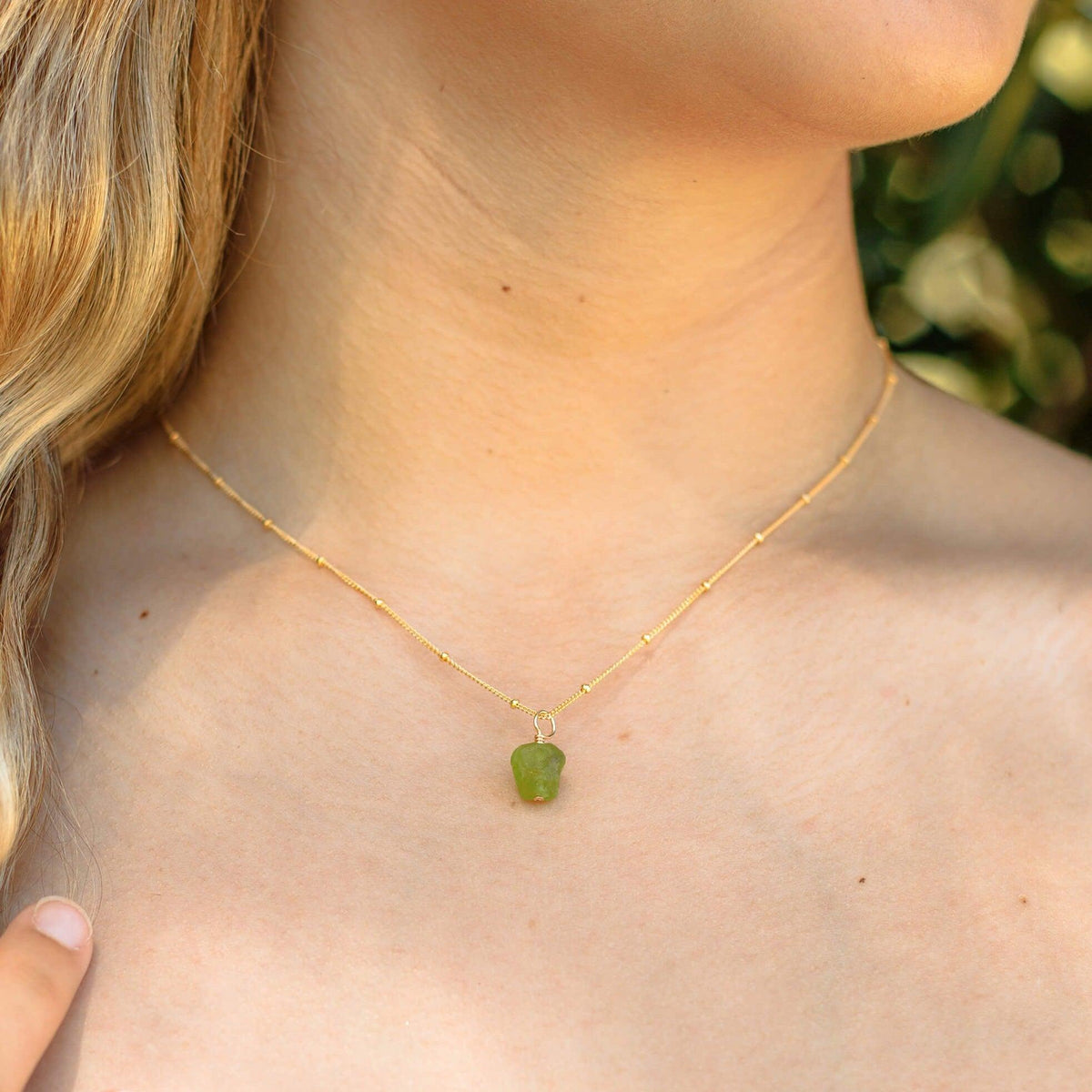 Raw Peridot Natural Crystal Pendant Necklace Luna Tide