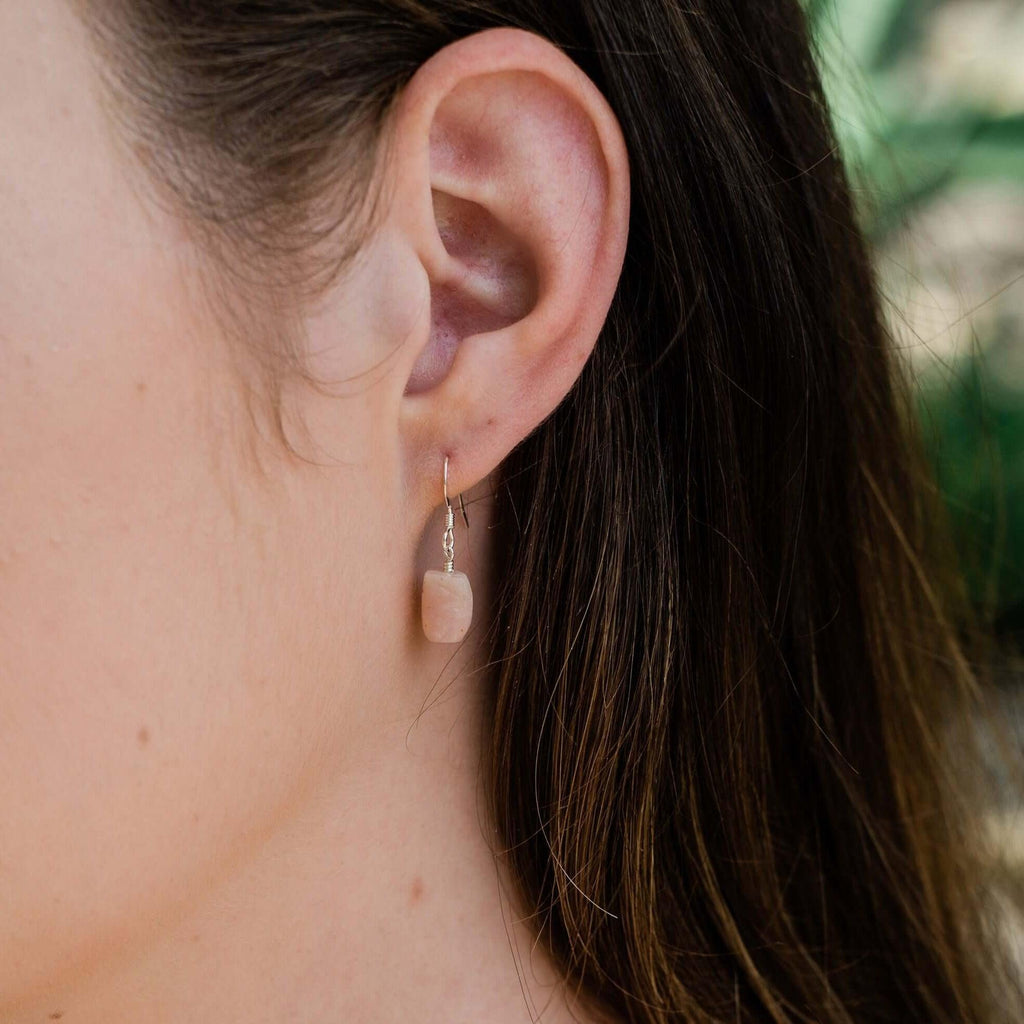 Raw Pink Peruvian Opal Crystal Dangle Drop Earrings - Raw Pink Peruvian Opal Crystal Dangle Drop Earrings - 14k Gold Fill - Luna Tide Handmade Crystal Jewellery