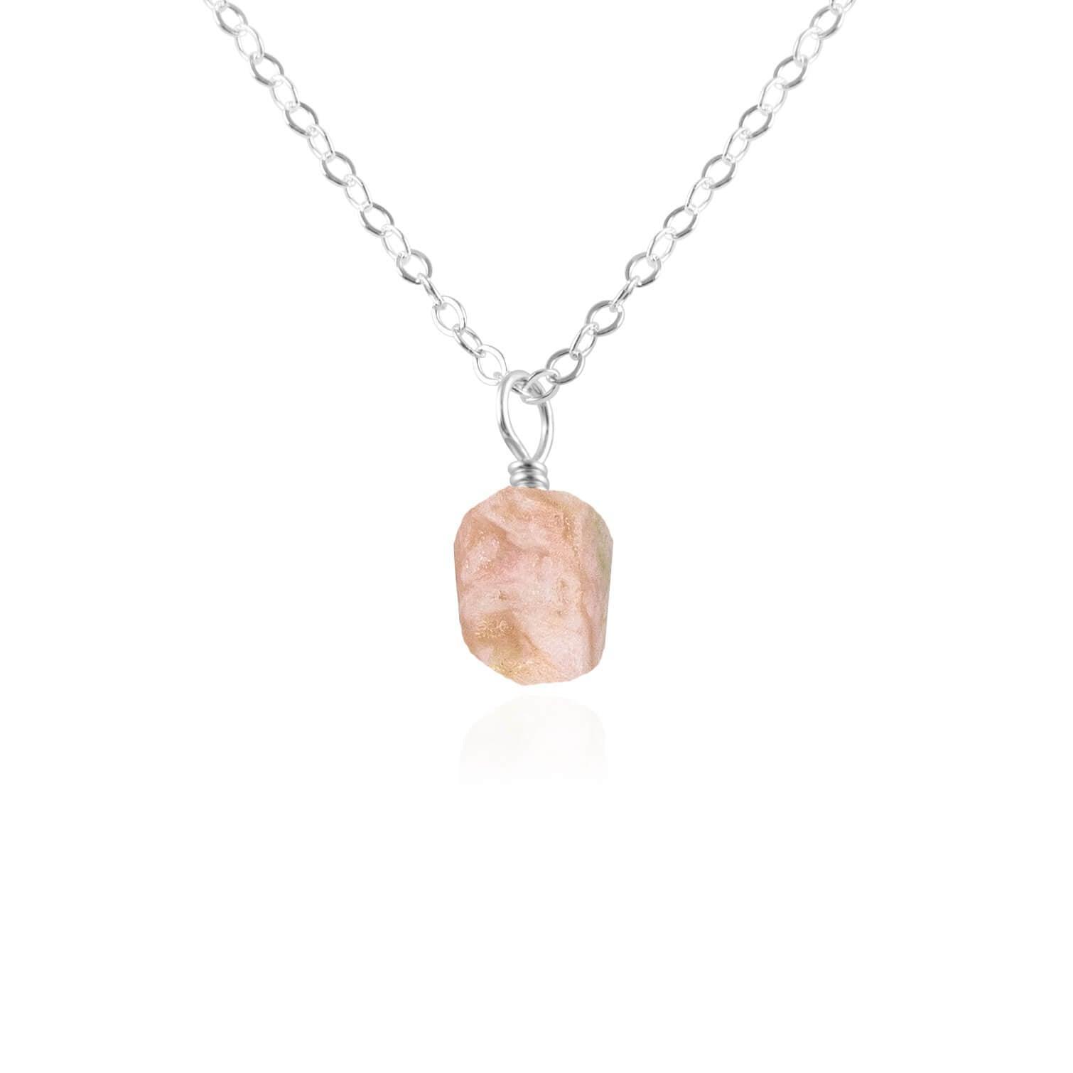 Raw Pink Peruvian Opal Natural Crystal Pendant Necklace - Raw Pink Peruvian Opal Natural Crystal Pendant Necklace - Sterling Silver / Cable - Luna Tide Handmade Crystal Jewellery
