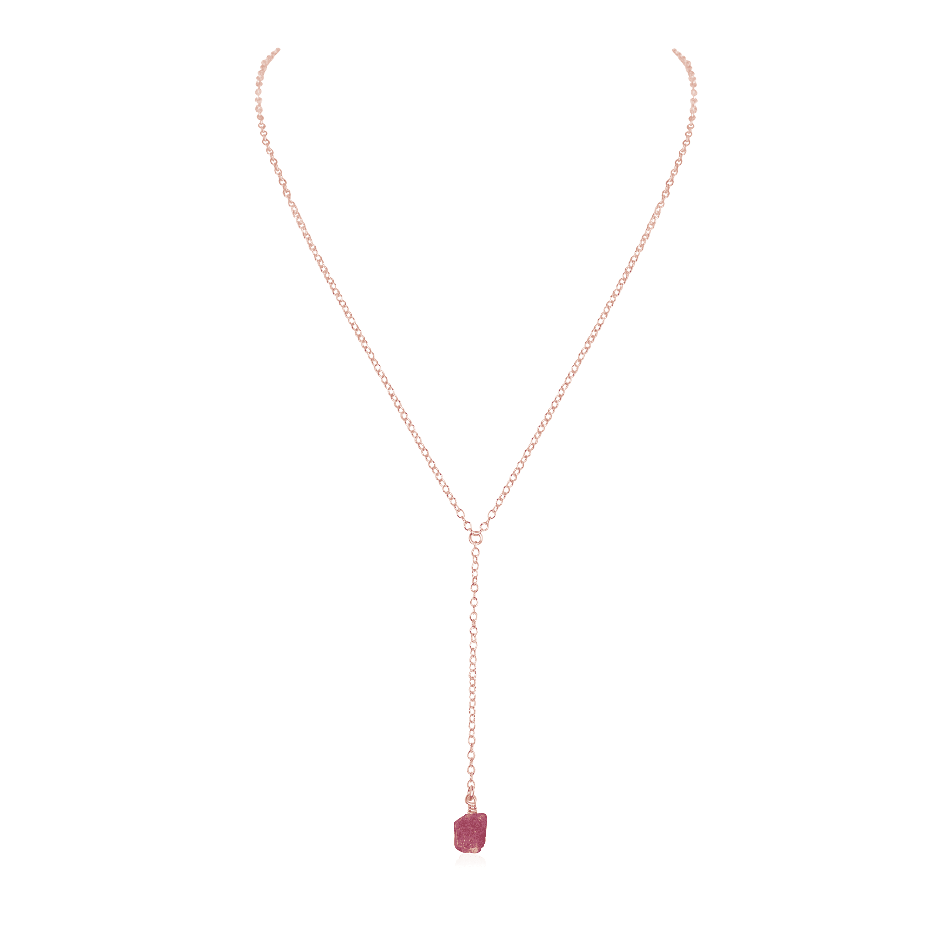 Raw Pink Tourmaline Crystal Lariat Necklace - Raw Pink Tourmaline Crystal Lariat Necklace - 14k Rose Gold Fill - Luna Tide Handmade Crystal Jewellery