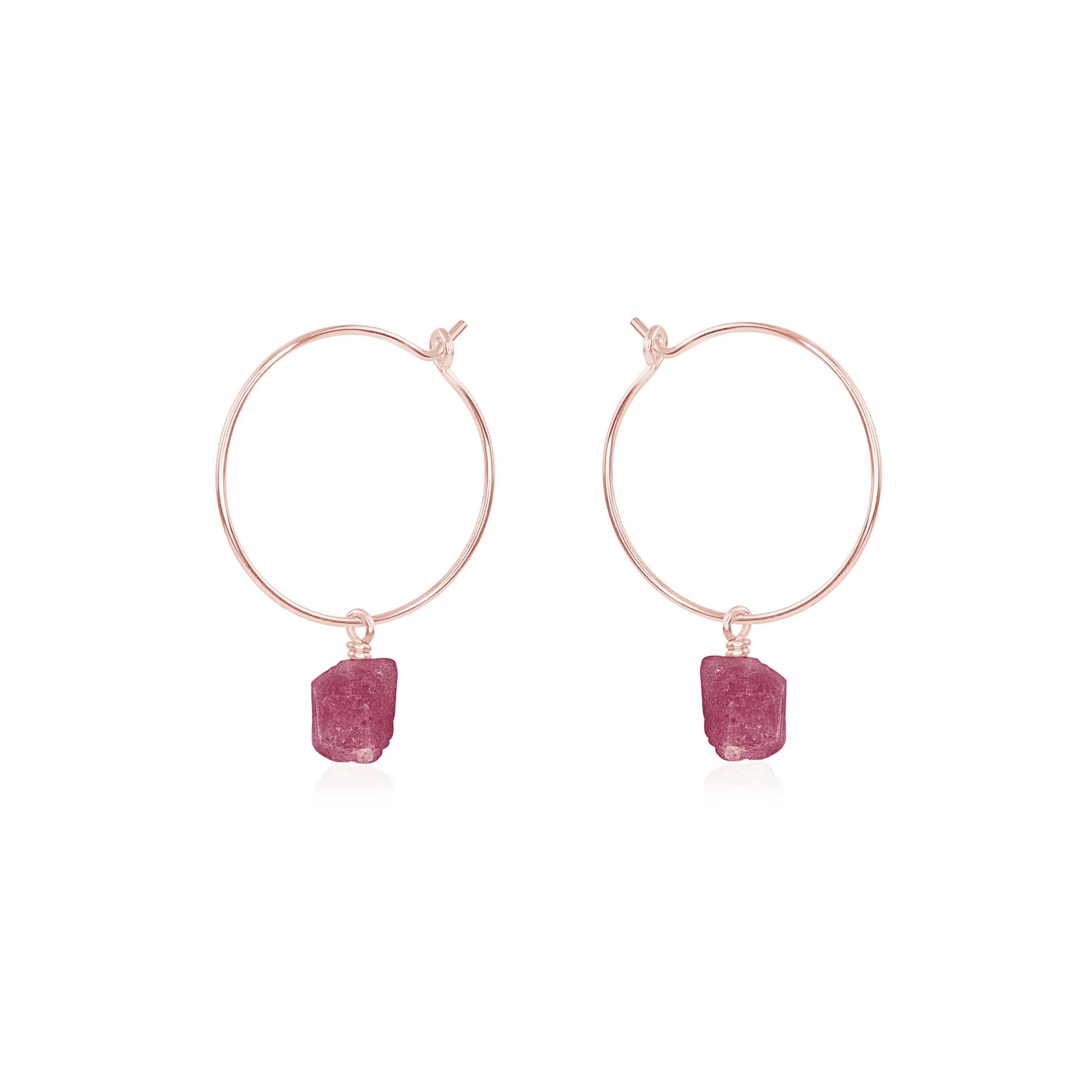 Raw Pink Tourmaline Gemstone Dangle Hoop Earrings - Raw Pink Tourmaline Gemstone Dangle Hoop Earrings - 14k Rose Gold Fill - Luna Tide Handmade Crystal Jewellery
