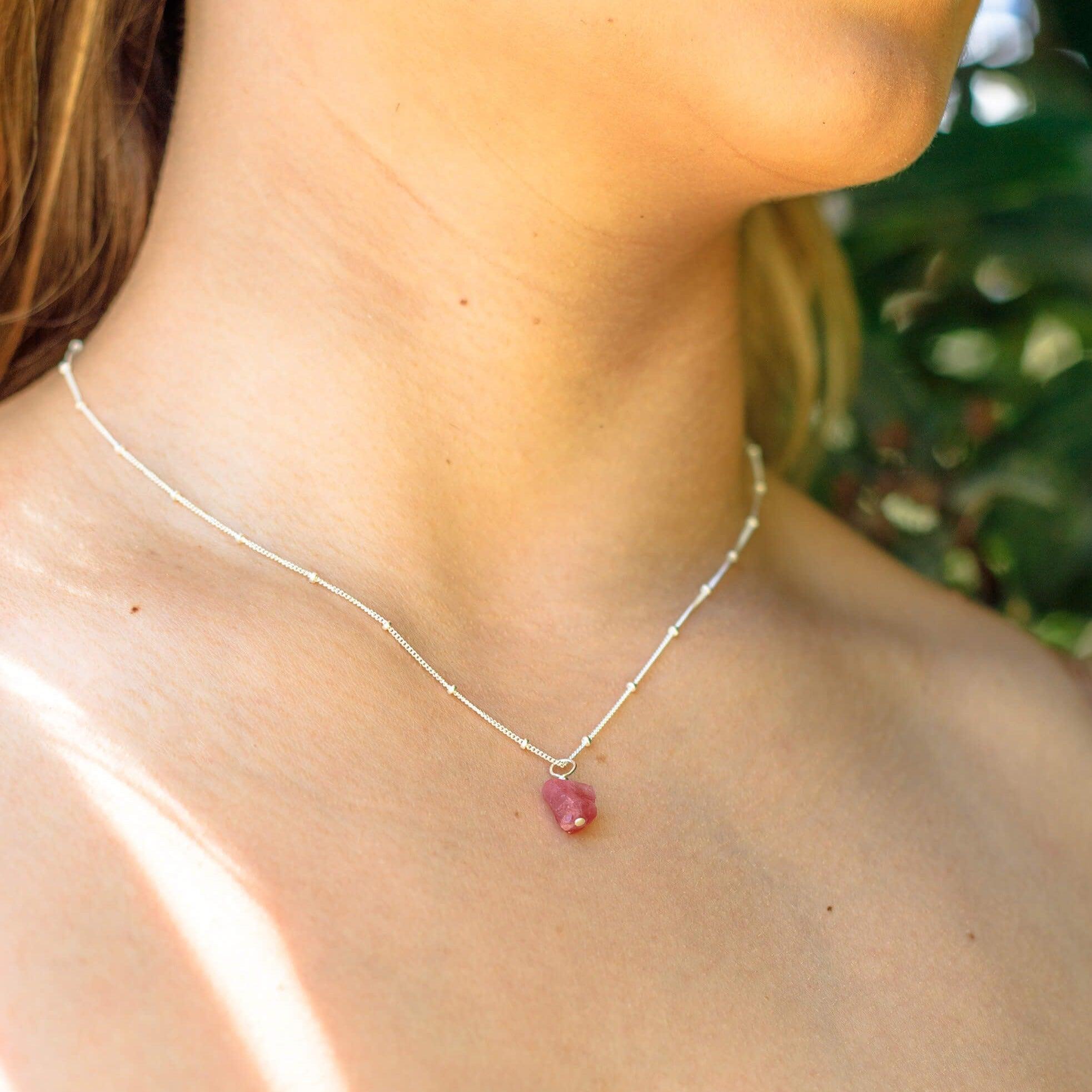 Raw Pink Tourmaline Natural Crystal Pendant Necklace - Raw Pink Tourmaline Natural Crystal Pendant Necklace - 14k Gold Fill / Satellite - Luna Tide Handmade Crystal Jewellery