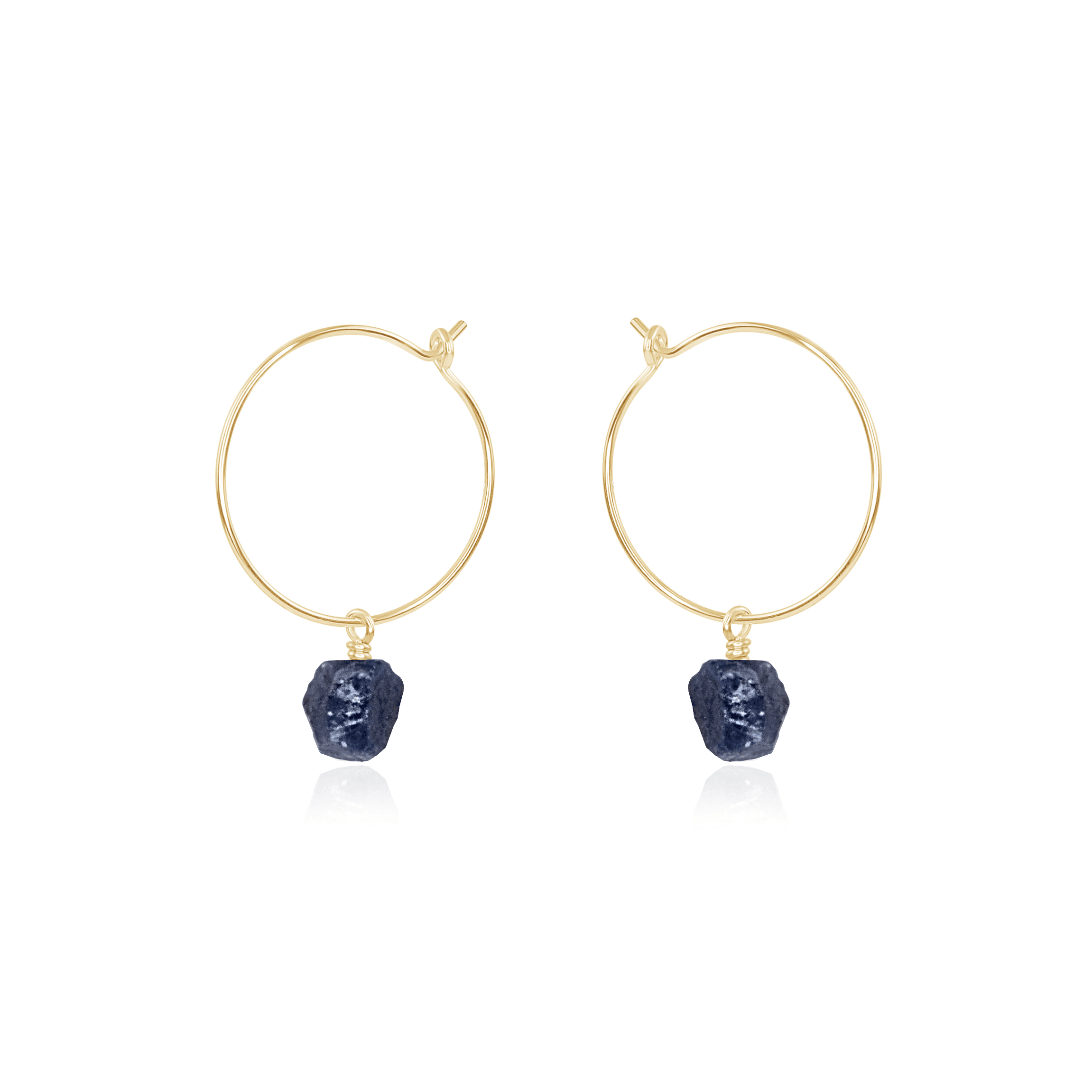 Raw Sapphire Gemstone Dangle Hoop Earrings - Raw Sapphire Gemstone Dangle Hoop Earrings - 14k Gold Fill - Luna Tide Handmade Crystal Jewellery