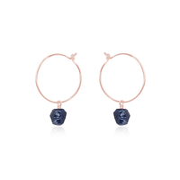 Raw Sapphire Gemstone Dangle Hoop Earrings - Raw Sapphire Gemstone Dangle Hoop Earrings - 14k Rose Gold Fill - Luna Tide Handmade Crystal Jewellery