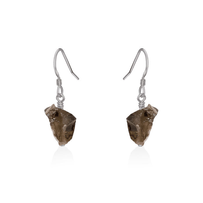 Raw Smoky Quartz Crystal Dangle Drop Earrings - Raw Smoky Quartz Crystal Dangle Drop Earrings - Stainless Steel - Luna Tide Handmade Crystal Jewellery
