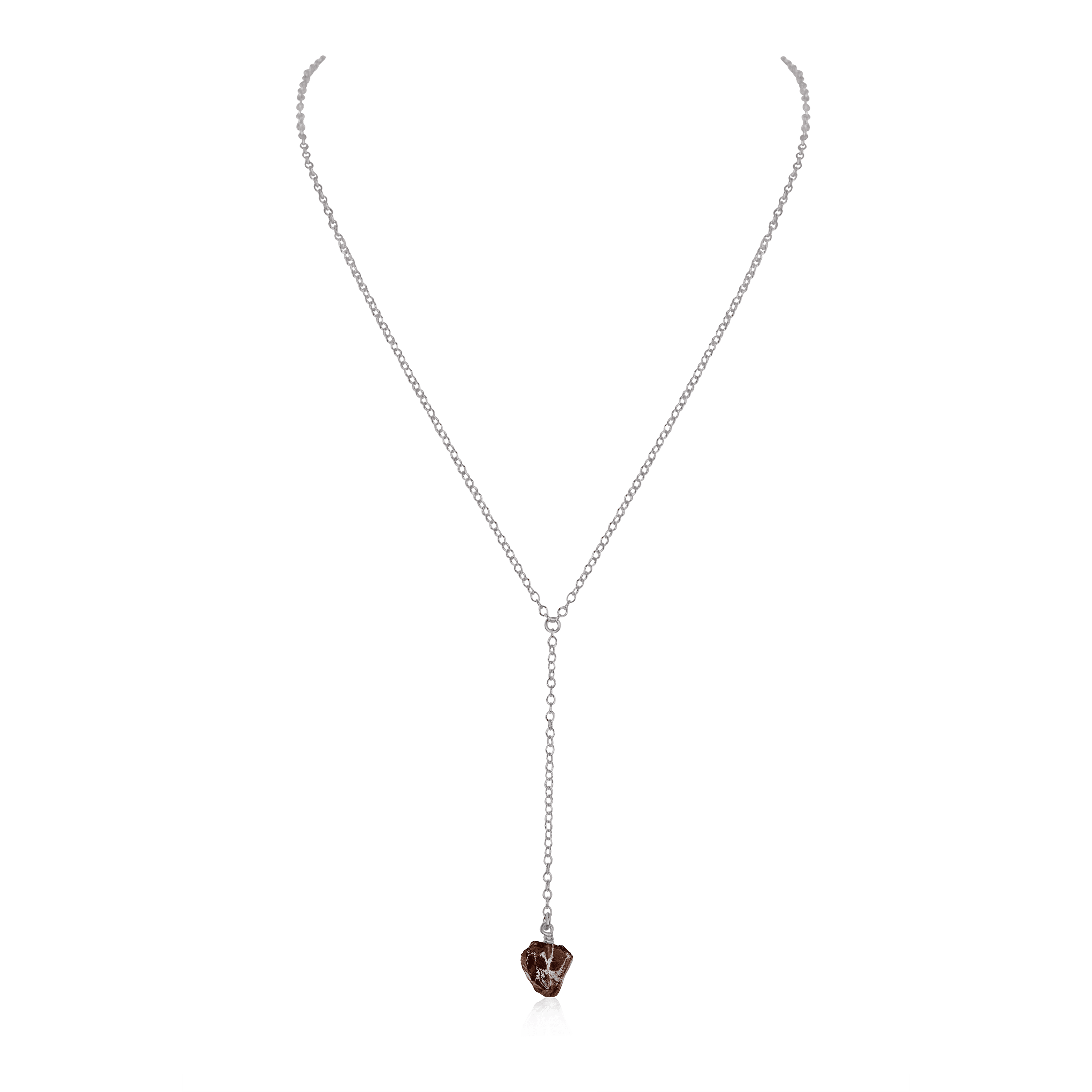 Raw Smoky Quartz Crystal Lariat Necklace - Raw Smoky Quartz Crystal Lariat Necklace - Stainless Steel - Luna Tide Handmade Crystal Jewellery