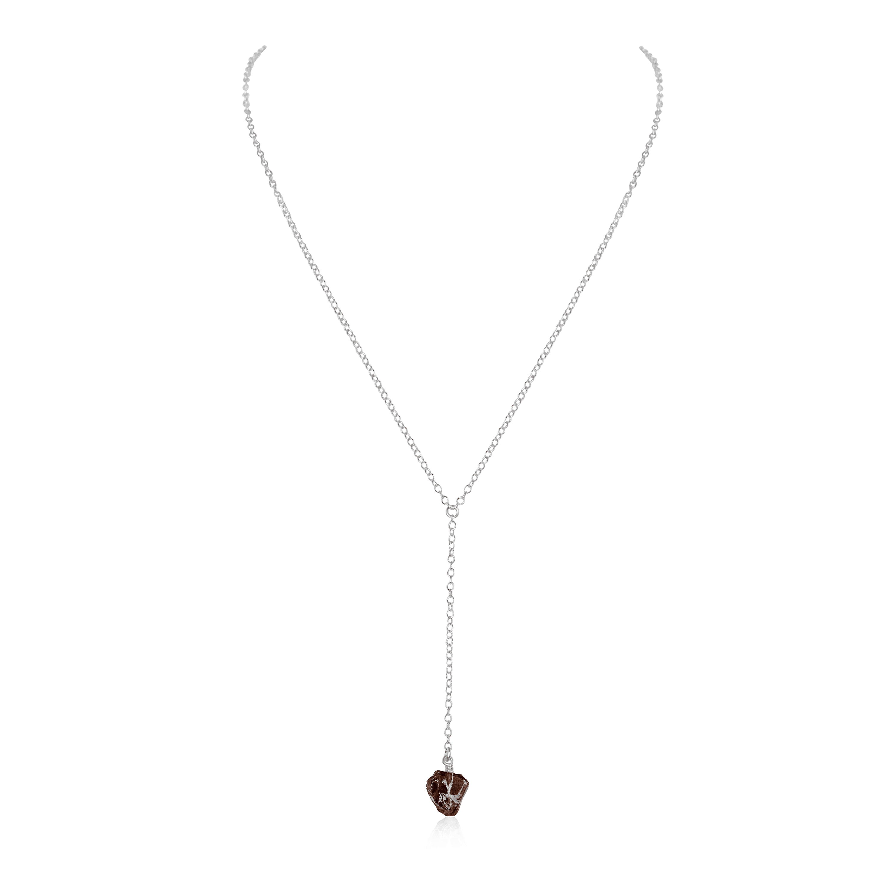 Raw Smoky Quartz Crystal Lariat Necklace - Raw Smoky Quartz Crystal Lariat Necklace - Sterling Silver - Luna Tide Handmade Crystal Jewellery