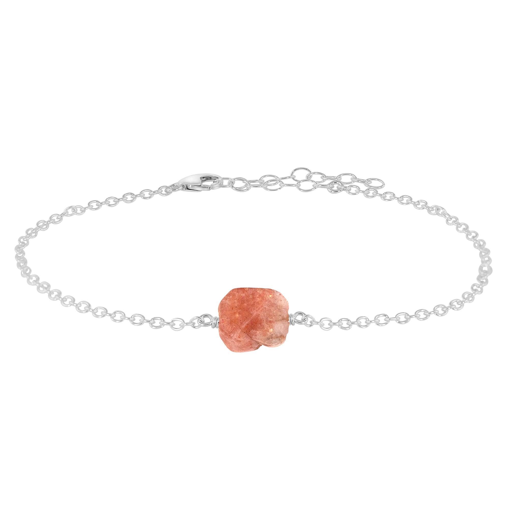 Raw Sunstone Crystal Nugget Anklet - Raw Sunstone Crystal Nugget Anklet - Sterling Silver - Luna Tide Handmade Crystal Jewellery