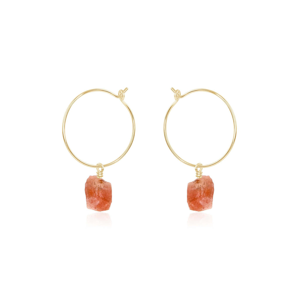 Raw Sunstone Gemstone Dangle Hoop Earrings - Raw Sunstone Gemstone Dangle Hoop Earrings - 14k Gold Fill - Luna Tide Handmade Crystal Jewellery