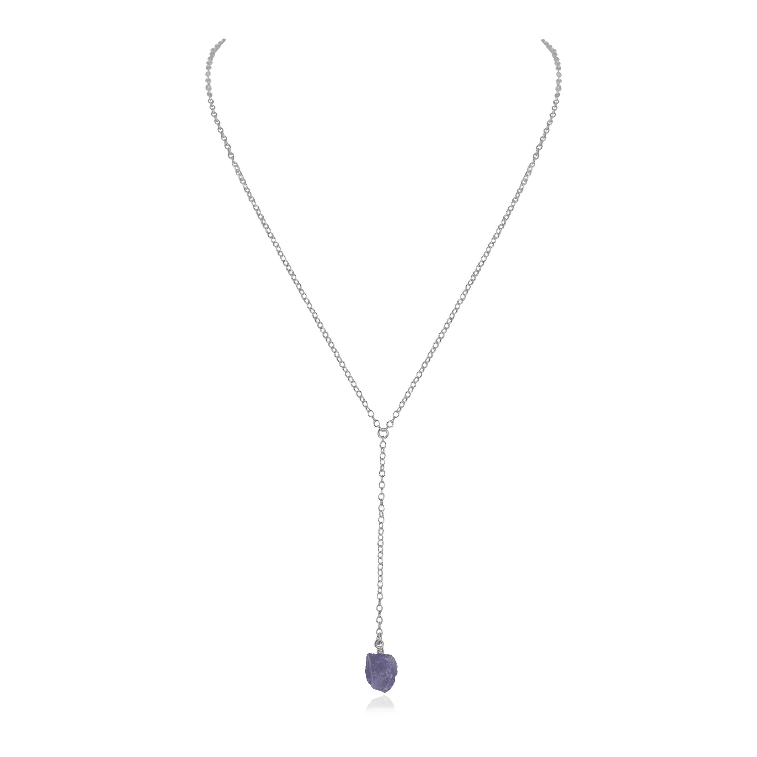 Raw Tanzanite Crystal Lariat Necklace - Raw Tanzanite Crystal Lariat Necklace - Stainless Steel - Luna Tide Handmade Crystal Jewellery