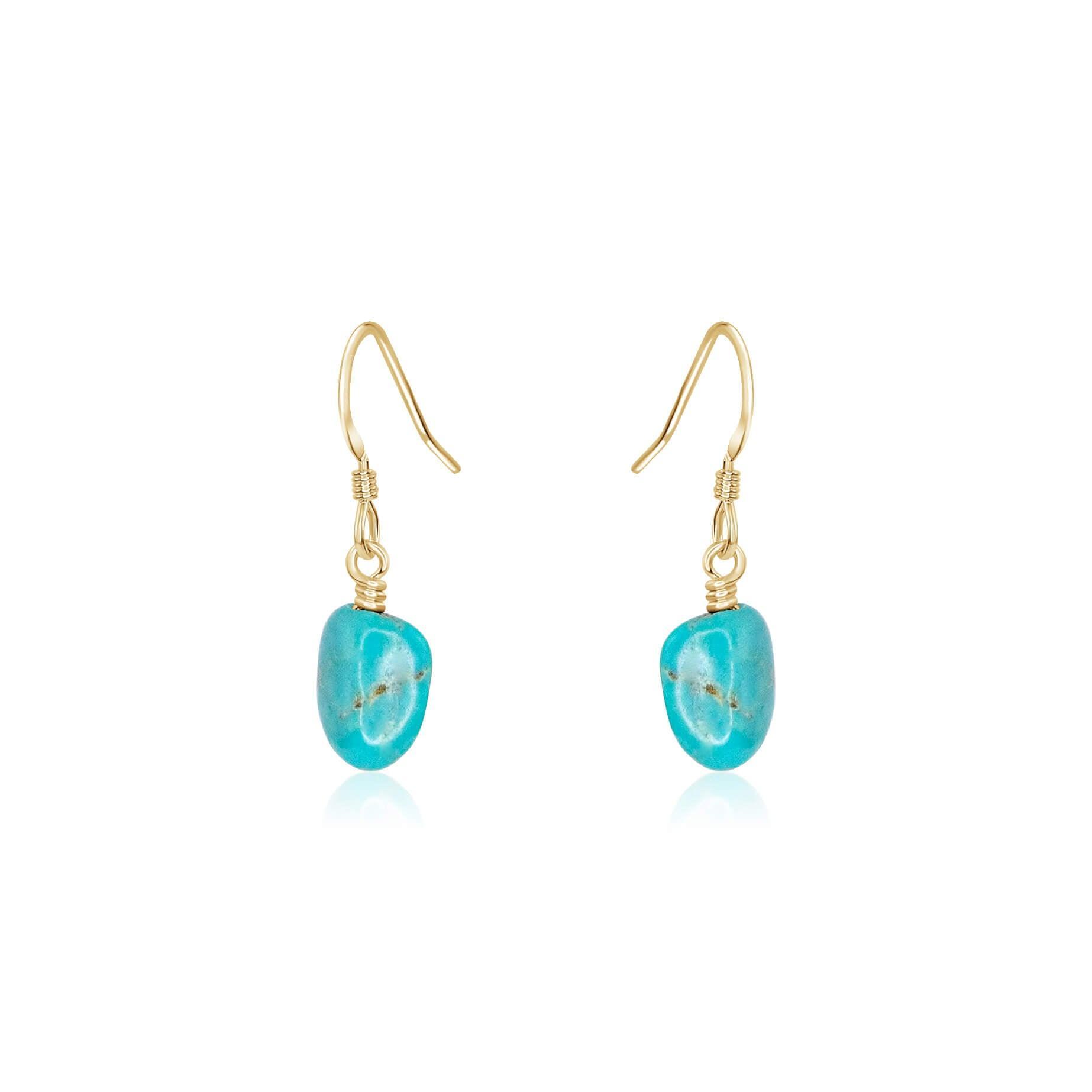 Raw Turquoise Crystal Dangle Drop Earrings - Raw Turquoise Crystal Dangle Drop Earrings - 14k Gold Fill - Luna Tide Handmade Crystal Jewellery