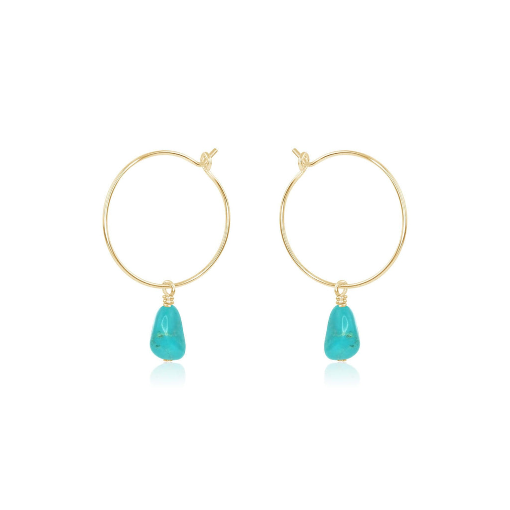 Raw Turquoise Gemstone Dangle Hoop Earrings - Raw Turquoise Gemstone Dangle Hoop Earrings - 14k Gold Fill - Luna Tide Handmade Crystal Jewellery