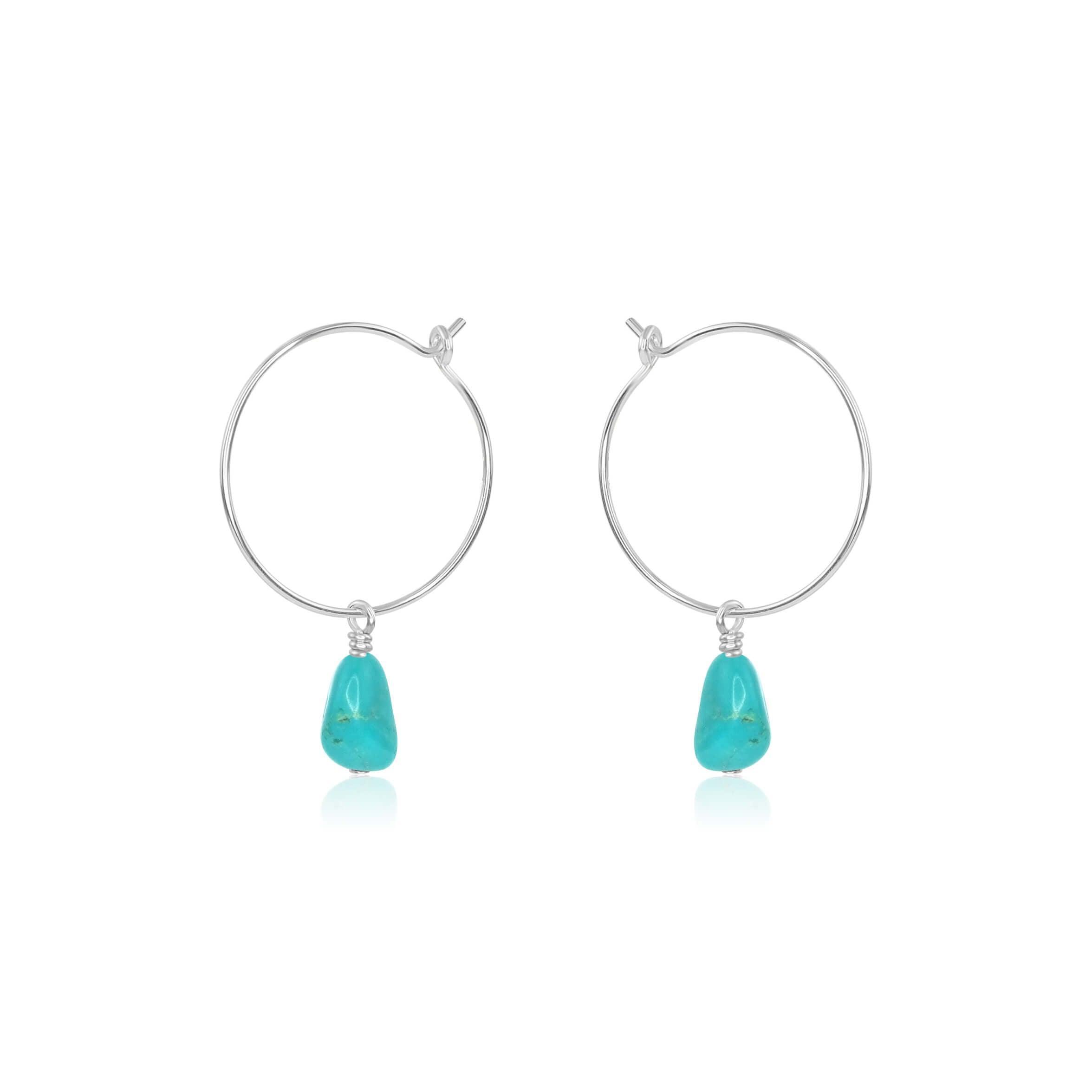 Raw Turquoise Gemstone Dangle Hoop Earrings - Raw Turquoise Gemstone Dangle Hoop Earrings - Sterling Silver - Luna Tide Handmade Crystal Jewellery