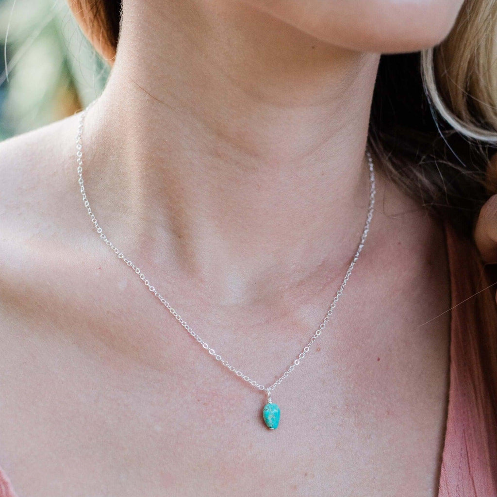 Raw Turquoise Natural Crystal Pendant Necklace - Raw Turquoise Natural Crystal Pendant Necklace - Sterling Silver / Satellite - Luna Tide Handmade Crystal Jewellery
