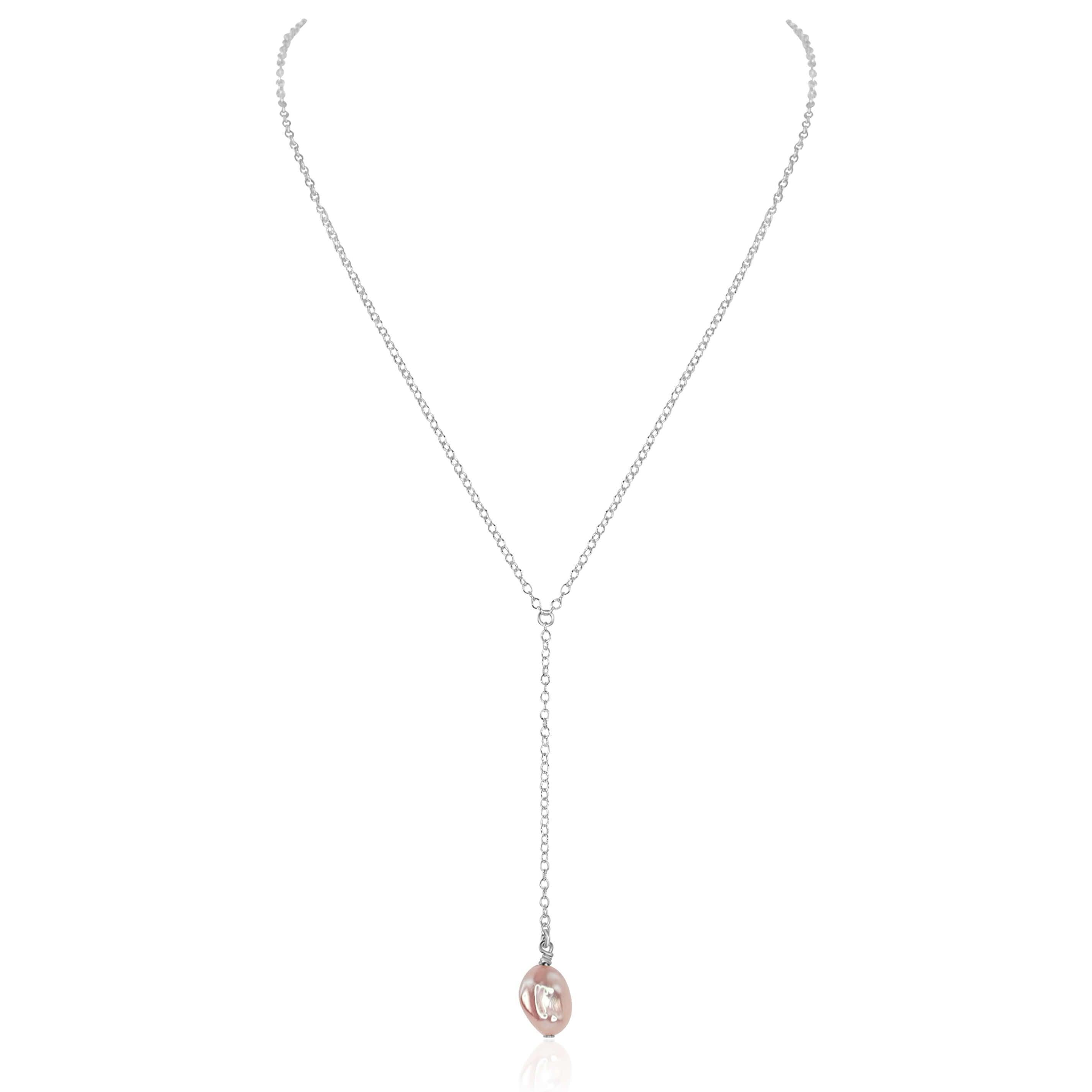 Raw White Freshwater Pearl Crystal Lariat Necklace - Raw White Freshwater Pearl Crystal Lariat Necklace - Sterling Silver - Luna Tide Handmade Crystal Jewellery