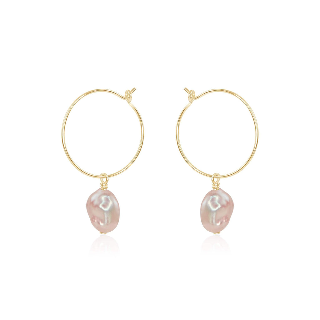 Raw White Freshwater Pearl Dangle Hoop Earrings - Raw White Freshwater Pearl Dangle Hoop Earrings - 14k Gold Fill - Luna Tide Handmade Crystal Jewellery