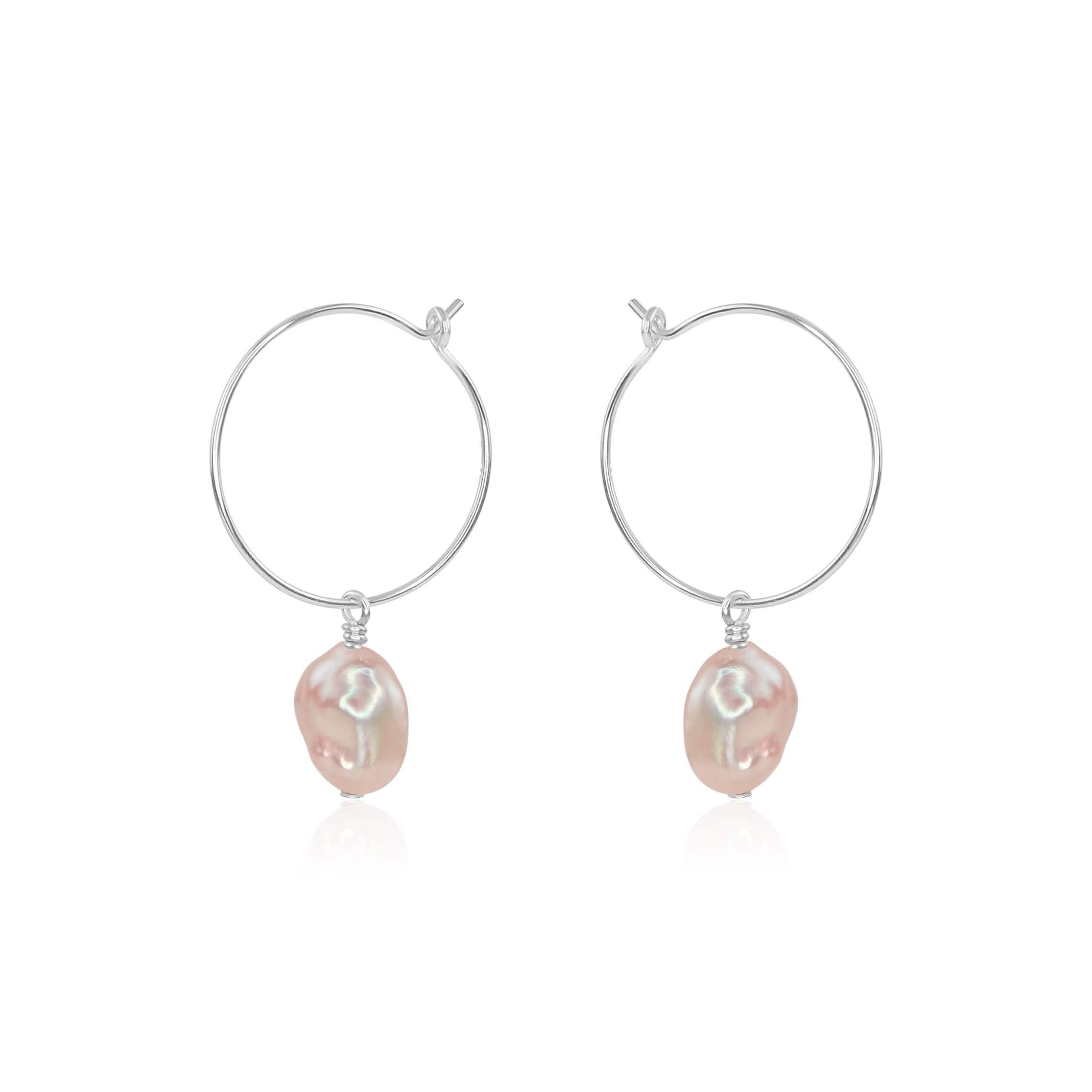 Raw White Freshwater Pearl Dangle Hoop Earrings - Raw White Freshwater Pearl Dangle Hoop Earrings - Sterling Silver - Luna Tide Handmade Crystal Jewellery