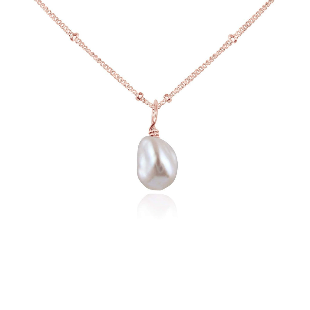Raw White Freshwater Pearl Natural Crystal Pendant Necklace - Raw White Freshwater Pearl Natural Crystal Pendant Necklace - 14k Rose Gold Fill / Satellite - Luna Tide Handmade Crystal Jewellery