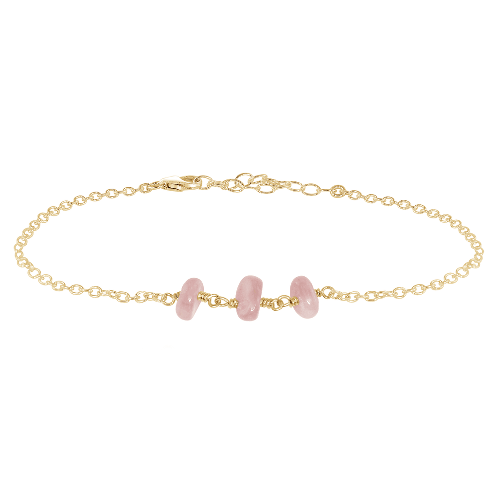 Rose Quartz Beaded Chain Anklet - Rose Quartz Beaded Chain Anklet - 14k Gold Fill - Luna Tide Handmade Crystal Jewellery