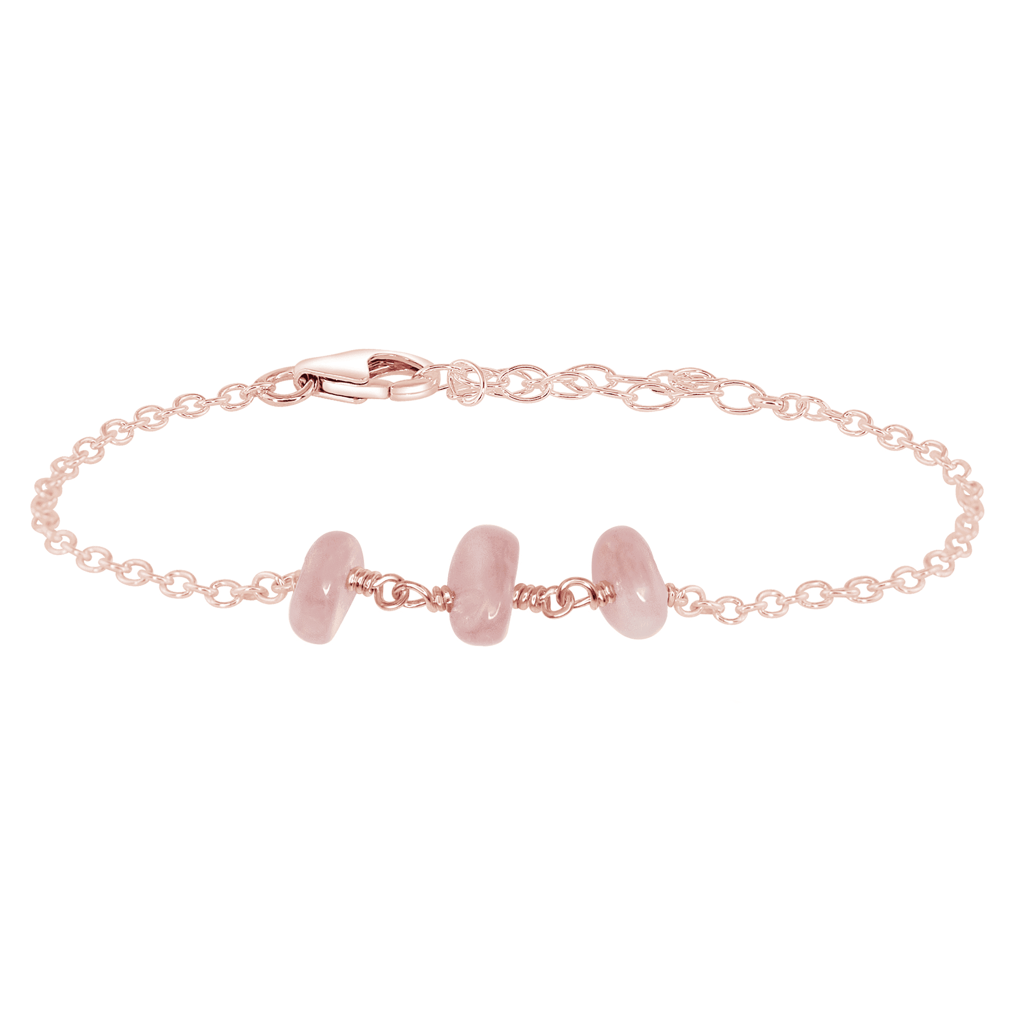 Rose Quartz Beaded Chain Bracelet - Rose Quartz Beaded Chain Bracelet - 14k Rose Gold Fill - Luna Tide Handmade Crystal Jewellery