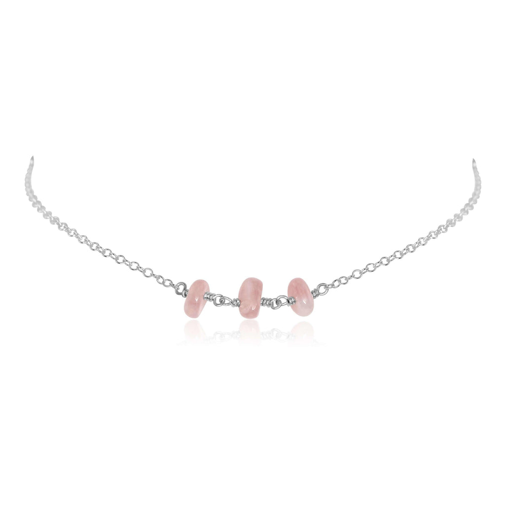 Rose Quartz Beaded Chain Choker Necklace - Rose Quartz Beaded Chain Choker Necklace - Sterling Silver - Luna Tide Handmade Crystal Jewellery