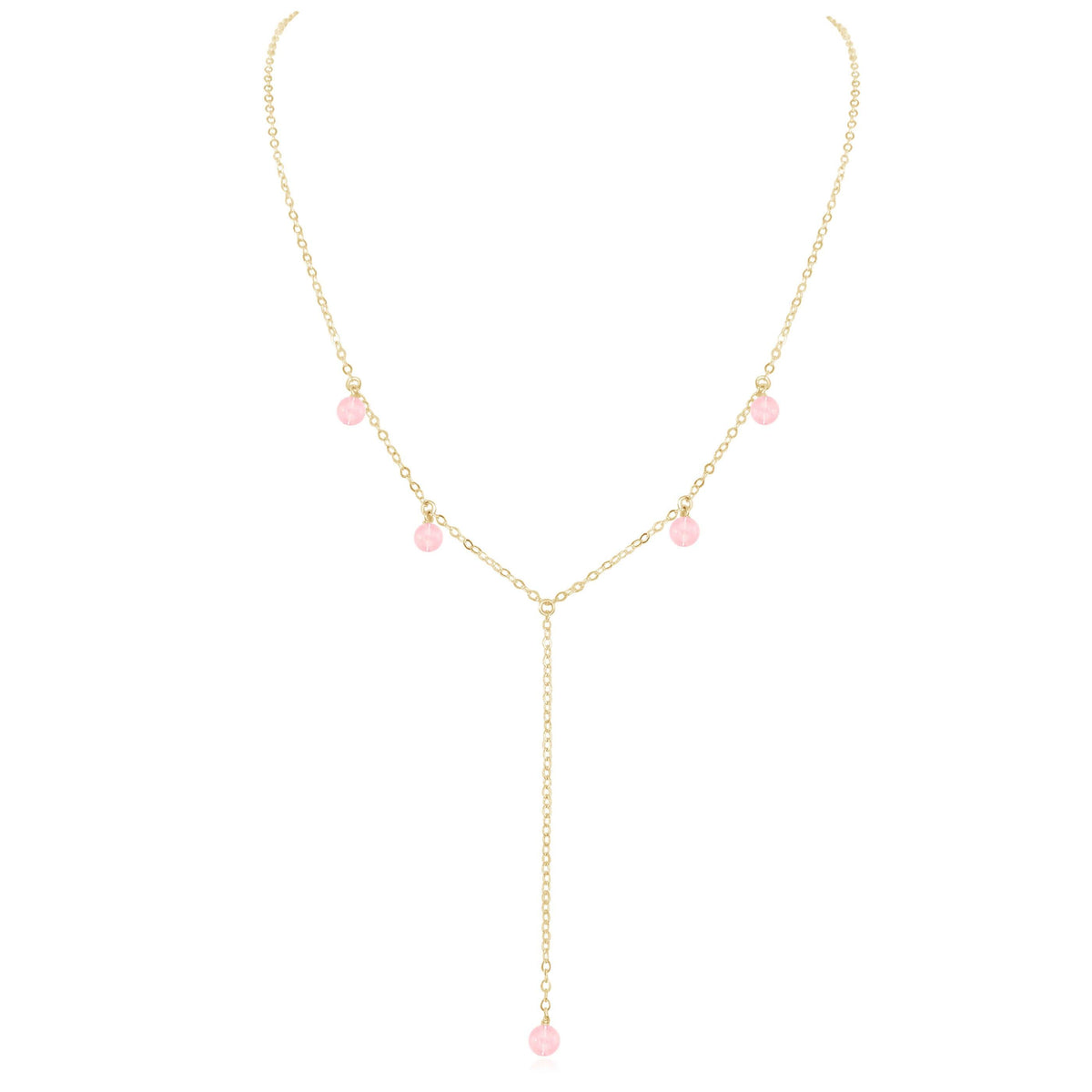 Boho Y Necklace - Rose Quartz - 14K Gold Fill - Luna Tide Handmade Jewellery