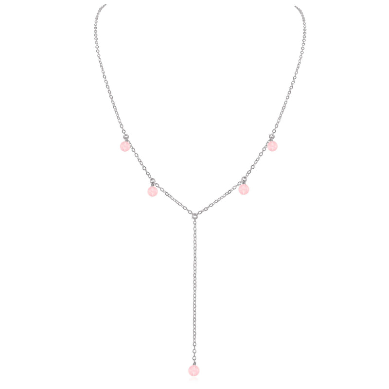 Boho Y Necklace - Rose Quartz - Stainless Steel - Luna Tide Handmade Jewellery