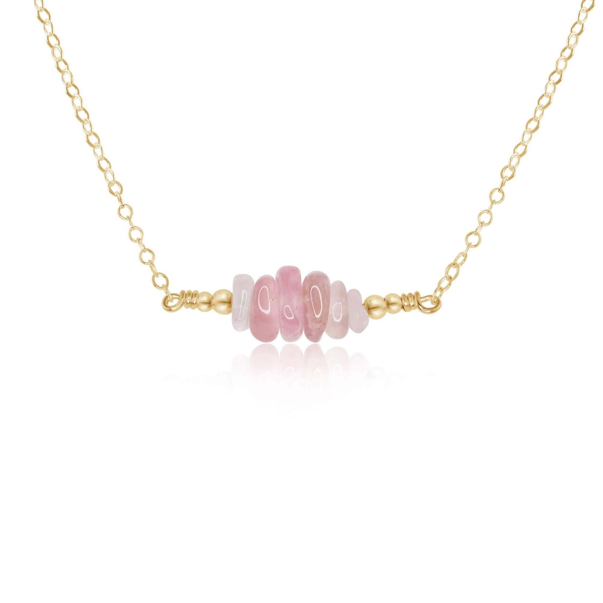 Rose Quartz Chip Bead Bar Necklace - Rose Quartz Chip Bead Bar Necklace - 14k Gold Fill - Luna Tide Handmade Crystal Jewellery