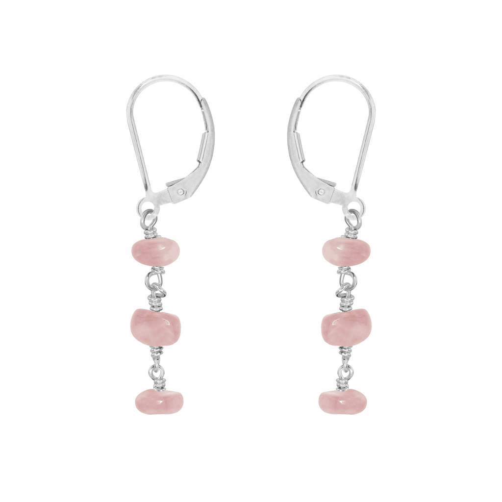 Rose Quartz Crystal Beaded Chain Dangle Leverback Earrings - Rose Quartz Crystal Beaded Chain Dangle Leverback Earrings - Sterling Silver - Luna Tide Handmade Crystal Jewellery