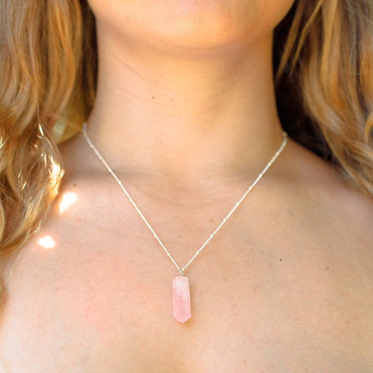 Rose Quartz Crystal Generator Point Pendant Necklace - Rose Quartz Crystal Generator Point Pendant Necklace - 14k Gold Fill / Cable - Luna Tide Handmade Crystal Jewellery