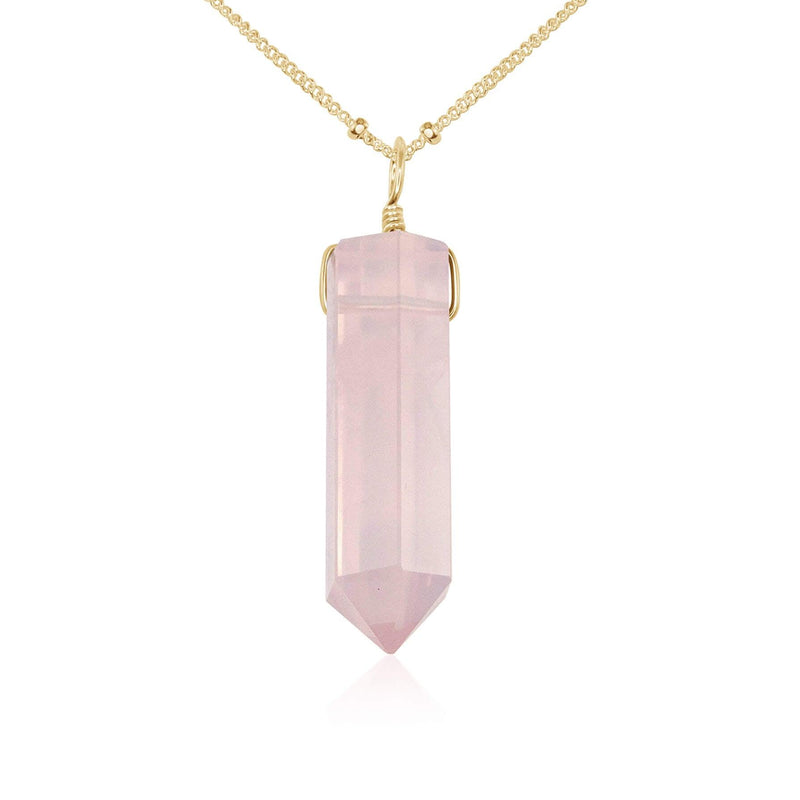 Rose Quartz Crystal Generator Point Pendant Necklace - Rose Quartz Crystal Generator Point Pendant Necklace - 14k Gold Fill / Satellite - Luna Tide Handmade Crystal Jewellery