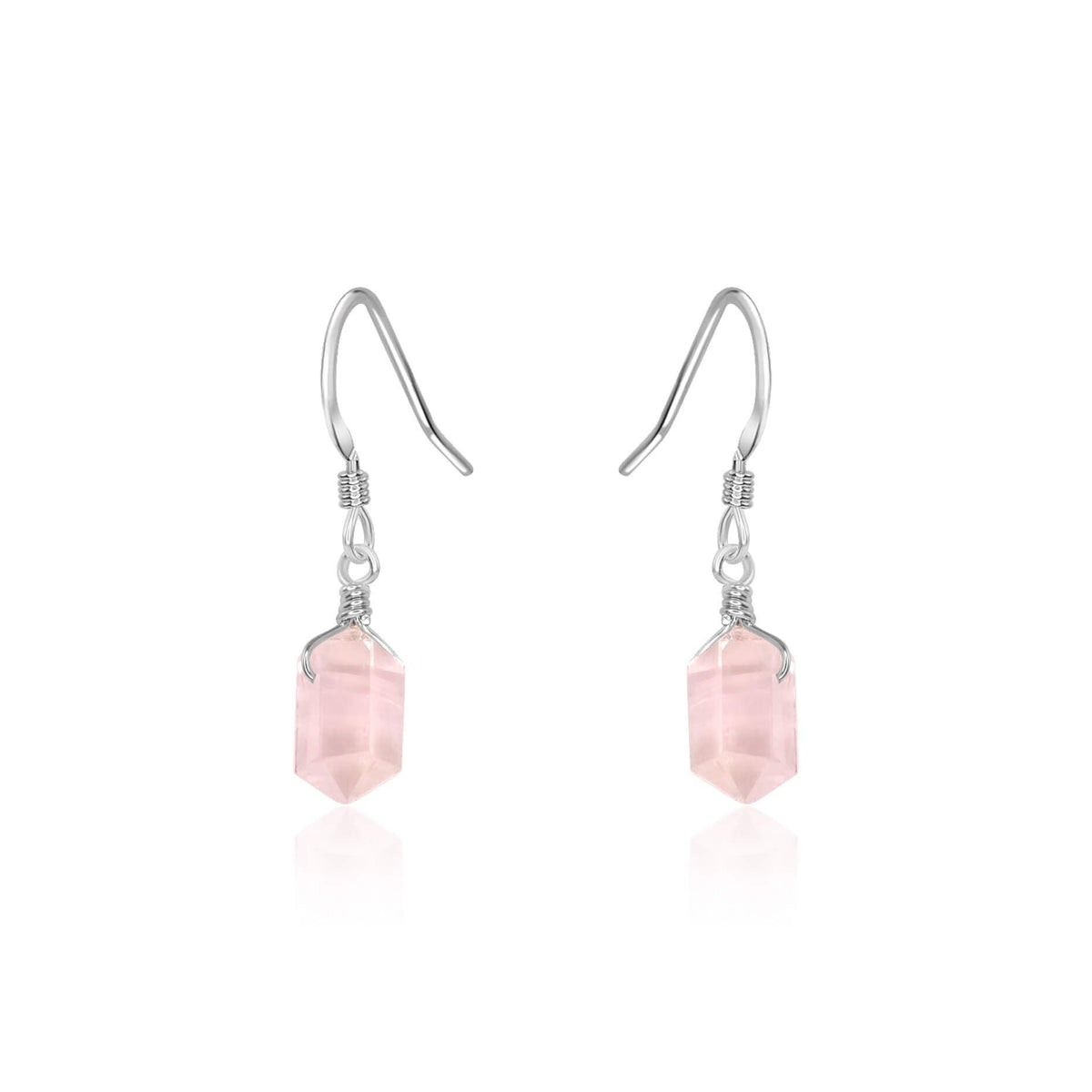 Double Terminated Crystal Dangle Drop Earrings - Rose Quartz - Sterling Silver - Luna Tide Handmade Jewellery