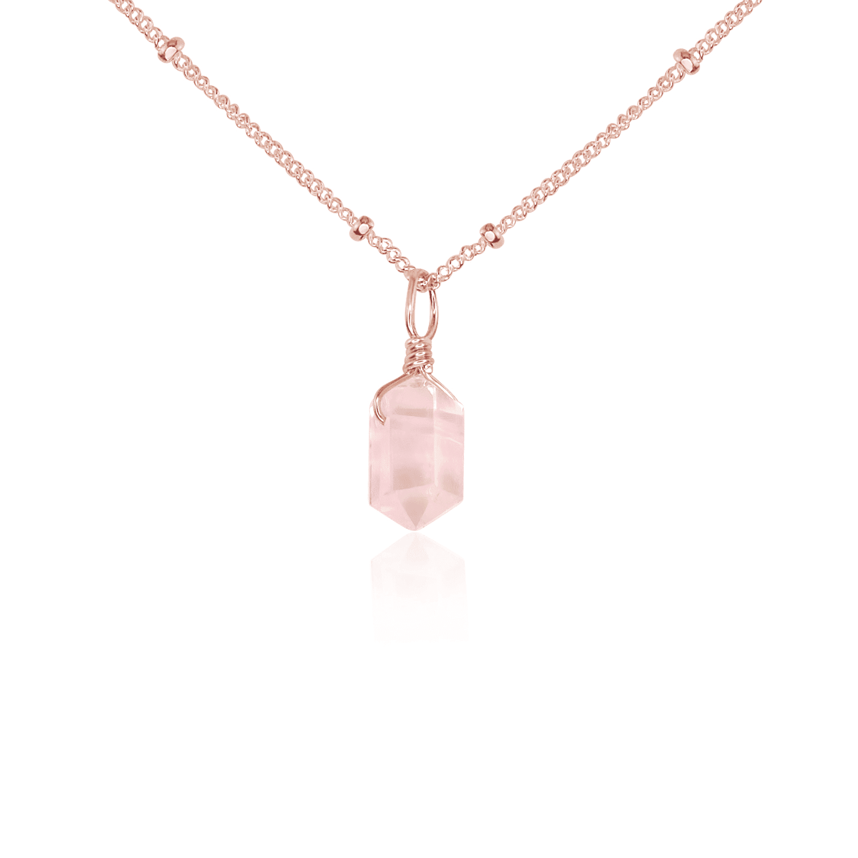 Rose Quartz Mini Double Terminated Crystal Point Pendant Necklace - Rose Quartz Mini Double Terminated Crystal Point Pendant Necklace - 14k Rose Gold Fill / Satellite - Luna Tide Handmade Crystal Jewellery