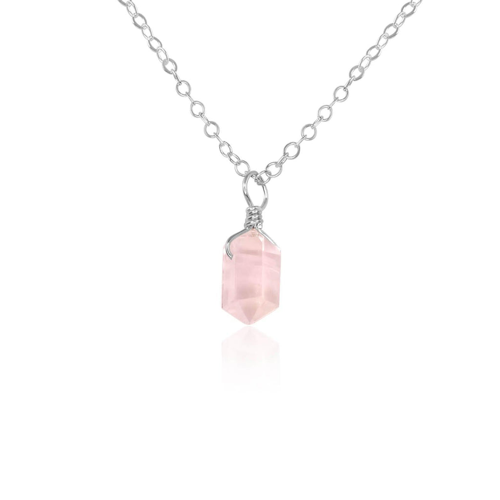Rose Quartz Mini Double Terminated Crystal Point Pendant Necklace - Rose Quartz Mini Double Terminated Crystal Point Pendant Necklace - Sterling Silver / Cable - Luna Tide Handmade Crystal Jewellery