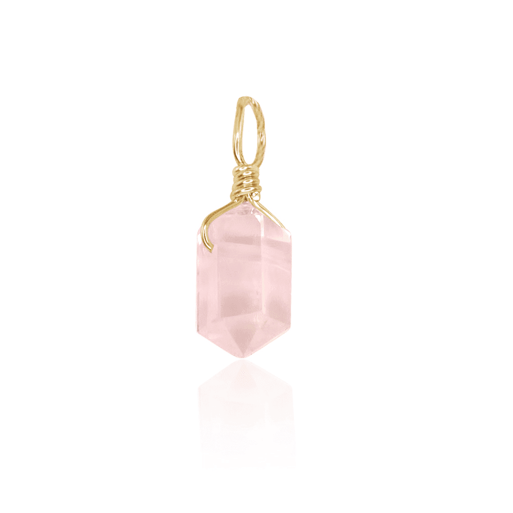 Rose Quartz Mini Double Terminated Crystal Point Pendant - Rose Quartz Mini Double Terminated Crystal Point Pendant - 14k Gold Fill - Luna Tide Handmade Crystal Jewellery