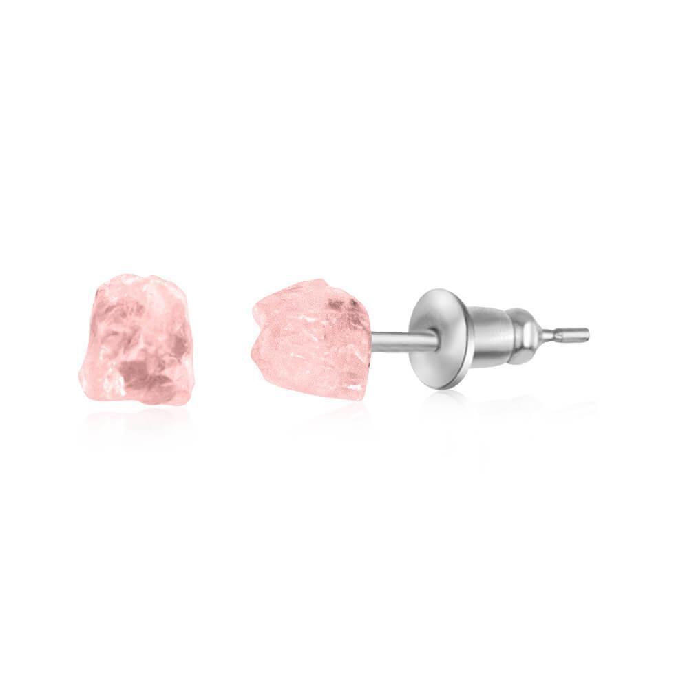 Custom Raw Crystal Gemstone Stud Earrings - Custom Raw Crystal Gemstone Stud Earrings - Sterling Silver / Rose Quartz for January - Luna Tide Handmade Crystal Jewellery