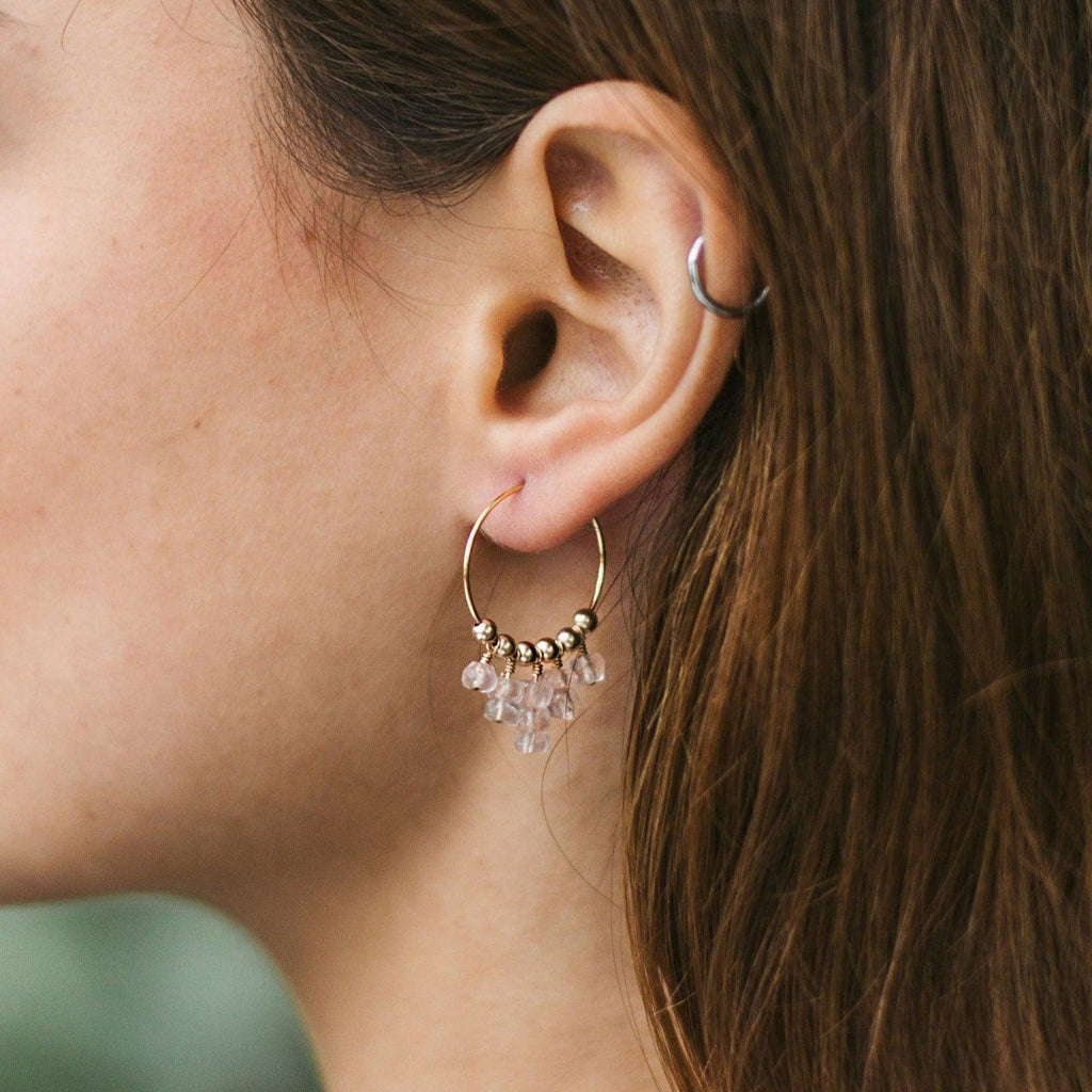 Rose Quartz Statement Hoop Earrings - Rose Quartz Statement Hoop Earrings - 14k Gold Fill - Luna Tide Handmade Crystal Jewellery