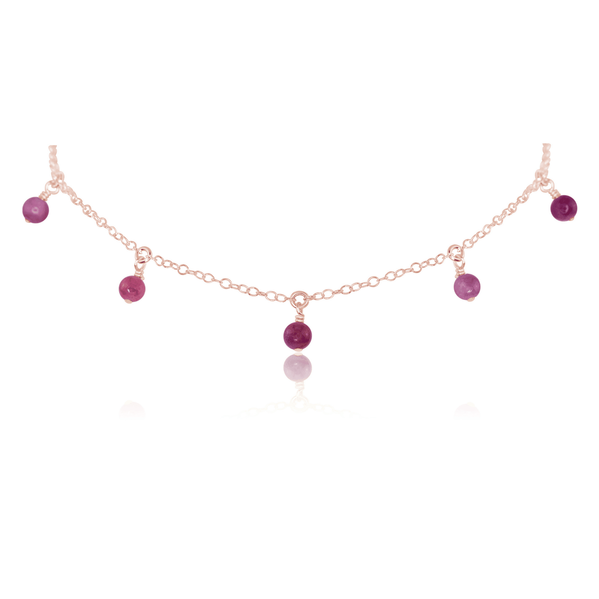 Ruby Bead Drop Choker - Ruby Bead Drop Choker - 14k Rose Gold Fill - Luna Tide Handmade Crystal Jewellery