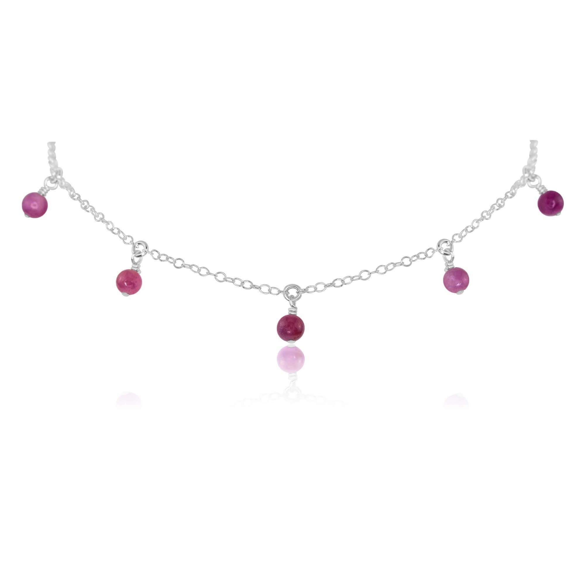 Ruby Bead Drop Choker - Ruby Bead Drop Choker - Sterling Silver - Luna Tide Handmade Crystal Jewellery
