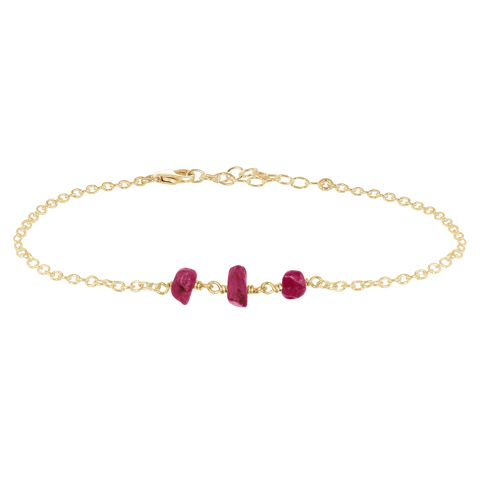Ruby Beaded Chain Anklet - Ruby Beaded Chain Anklet - 14k Gold Fill - Luna Tide Handmade Crystal Jewellery