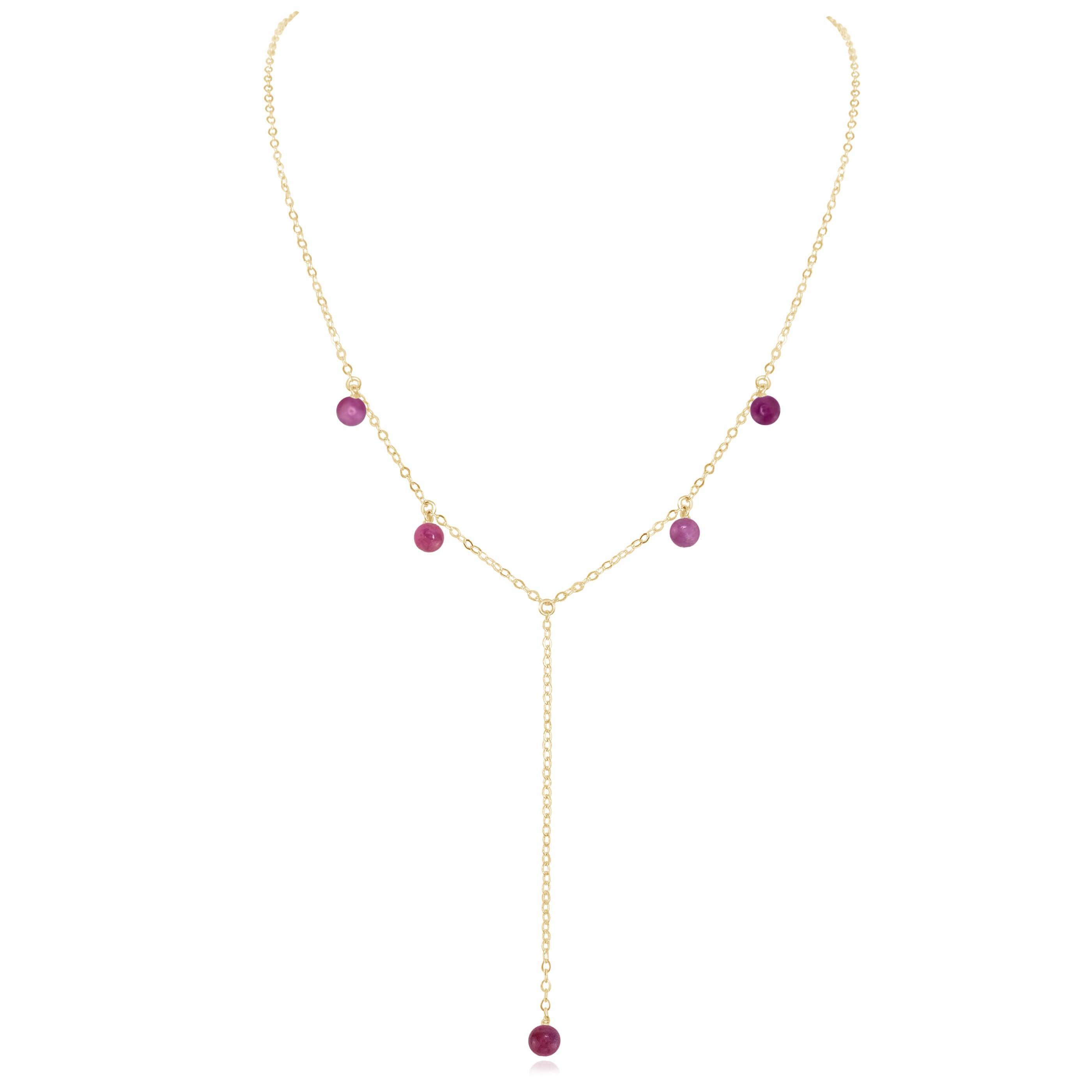 Ruby Boho Lariat Necklace - Ruby Boho Lariat Necklace - 14k Gold Fill - Luna Tide Handmade Crystal Jewellery