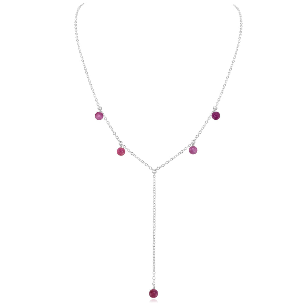 Ruby Boho Lariat Necklace - Ruby Boho Lariat Necklace - Sterling Silver - Luna Tide Handmade Crystal Jewellery