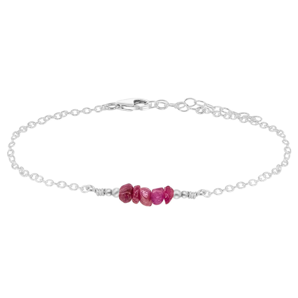 Ruby Chip Bead Bar Anklet - Ruby Chip Bead Bar Anklet - Sterling Silver - Luna Tide Handmade Crystal Jewellery