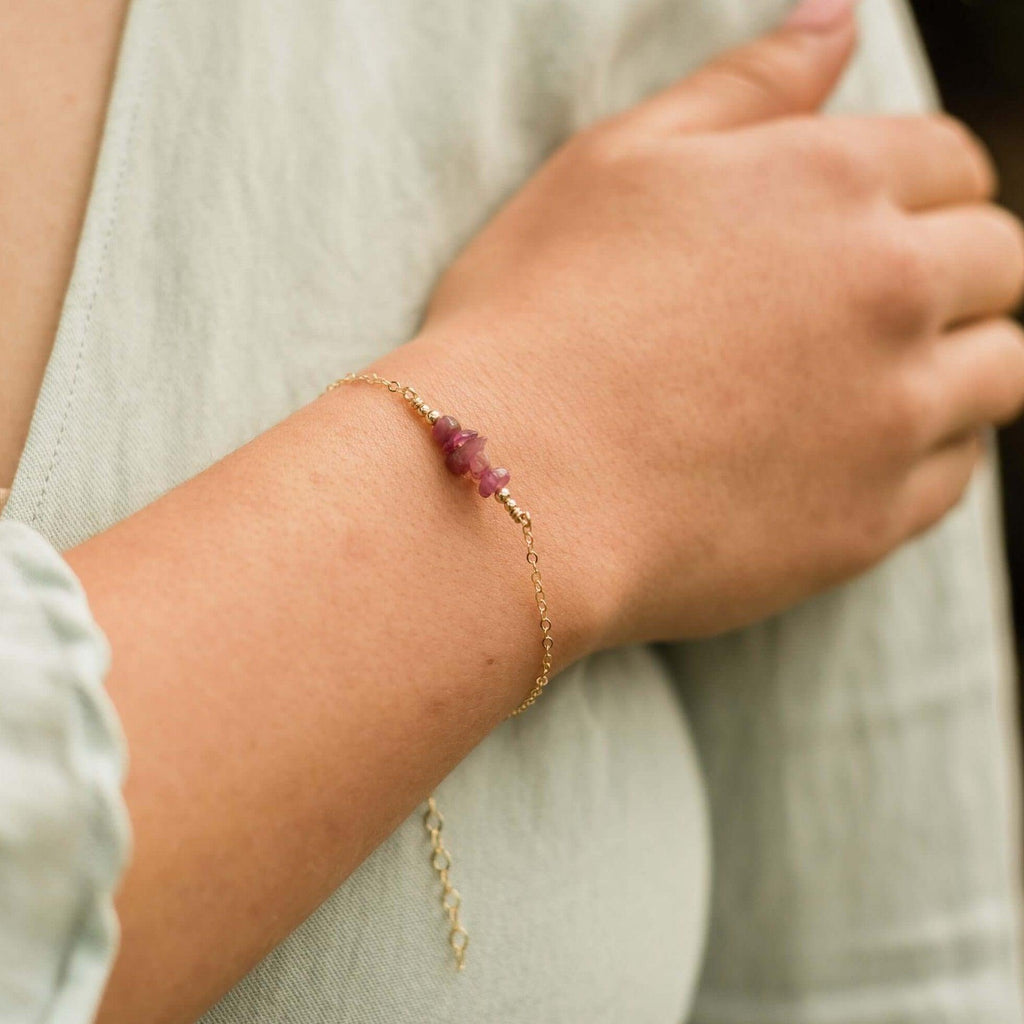Ruby Chip Bead Bar Bracelet - Ruby Chip Bead Bar Bracelet - Sterling Silver - Luna Tide Handmade Crystal Jewellery