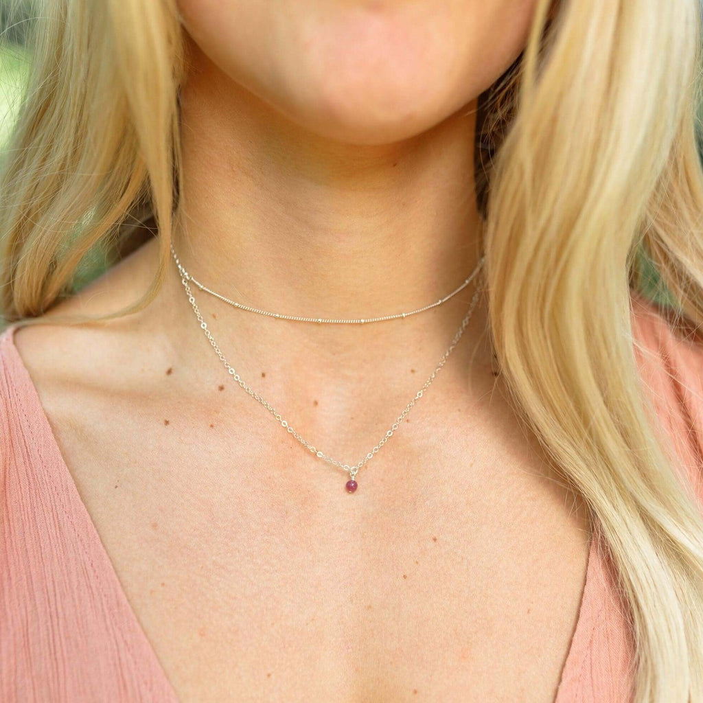 Ruby Gemstone Chain Layered Choker Necklace - Ruby Gemstone Chain Layered Choker Necklace - 14k Gold Fill - Luna Tide Handmade Crystal Jewellery