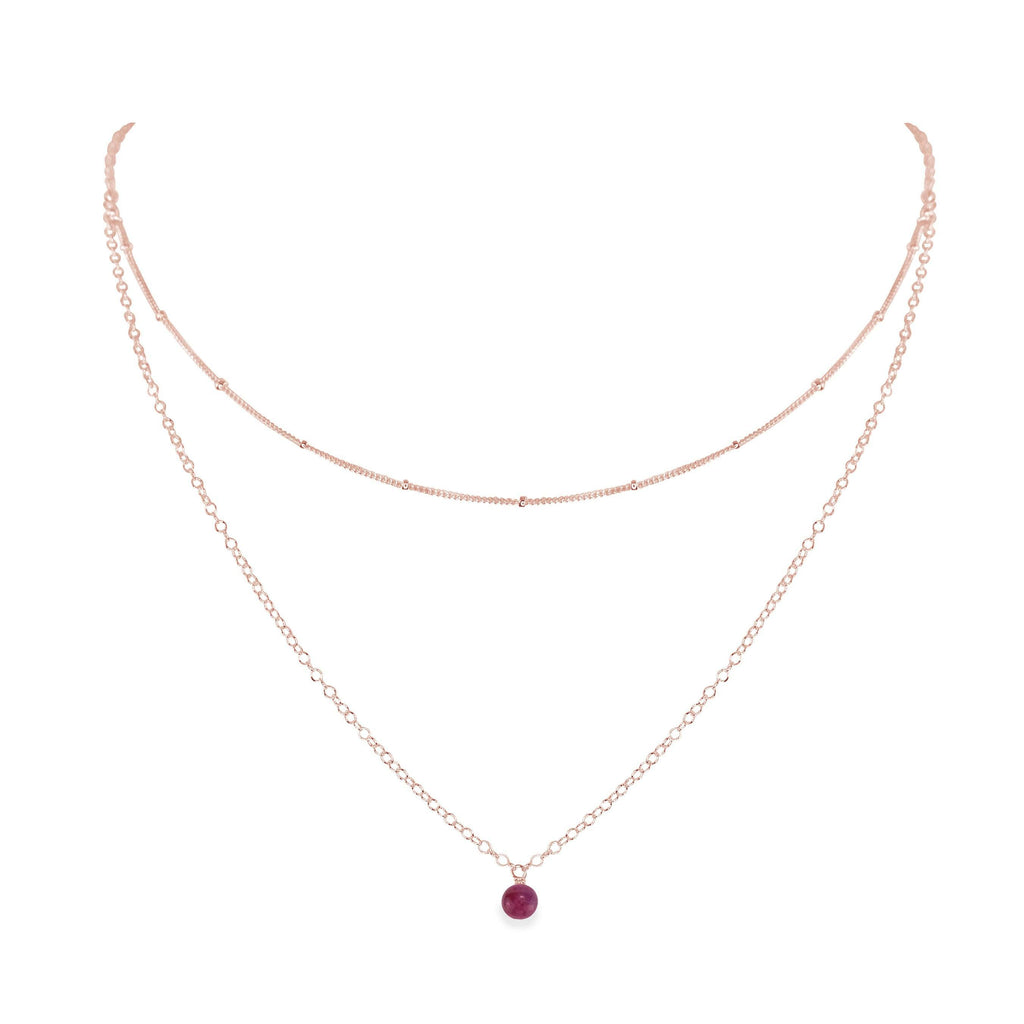 Ruby Gemstone Chain Layered Choker Necklace - Ruby Gemstone Chain Layered Choker Necklace - 14k Rose Gold Fill - Luna Tide Handmade Crystal Jewellery
