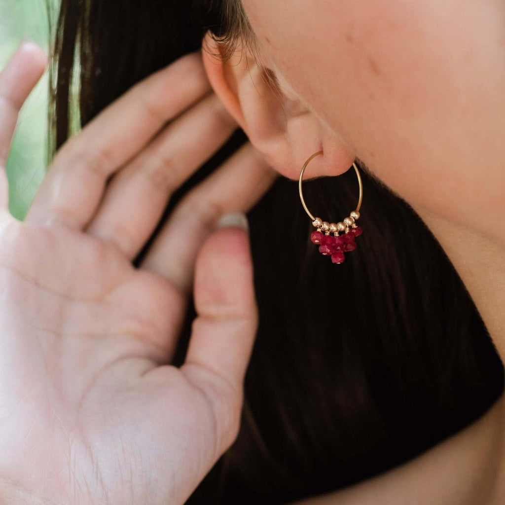 Ruby Statement Hoop Earrings - Ruby Statement Hoop Earrings - 14k Gold Fill - Luna Tide Handmade Crystal Jewellery