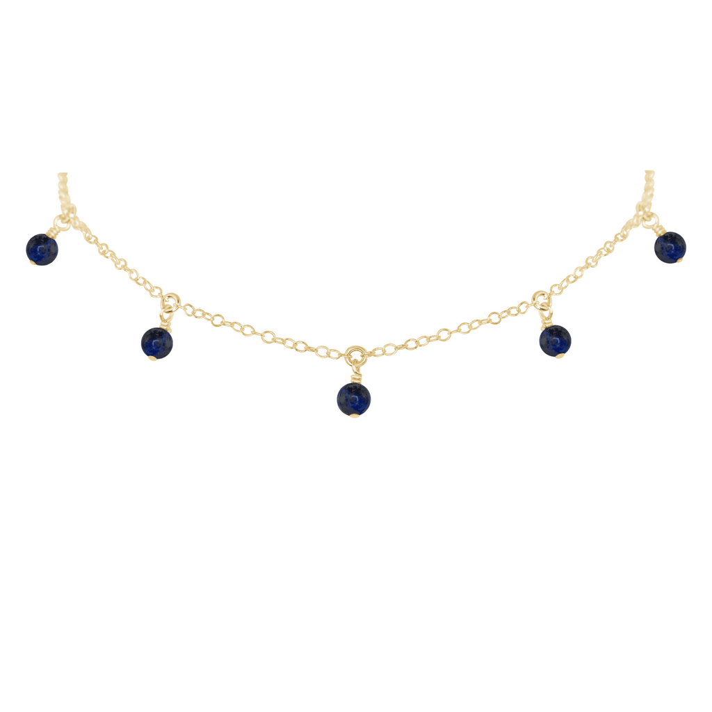 Sapphire Bead Drop Choker - Sapphire Bead Drop Choker - 14k Gold Fill - Luna Tide Handmade Crystal Jewellery