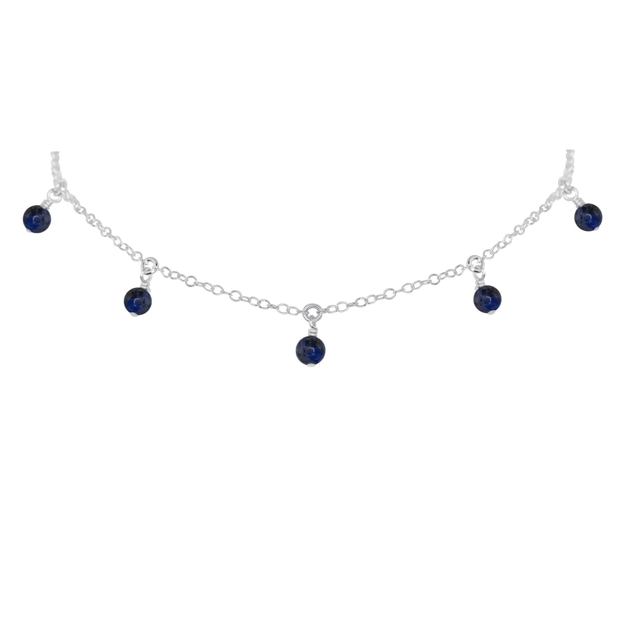 Sapphire Bead Drop Choker - Sapphire Bead Drop Choker - Sterling Silver - Luna Tide Handmade Crystal Jewellery