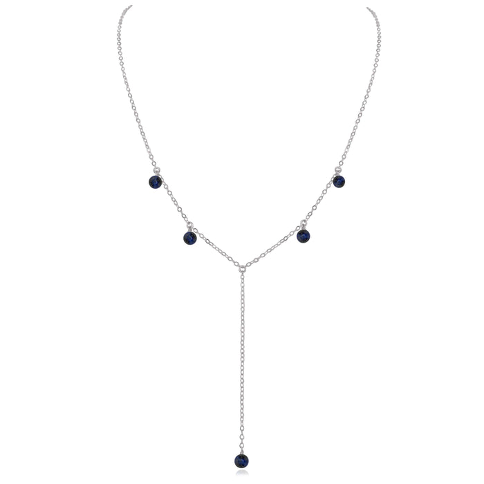 Sapphire Boho Lariat Necklace - Sapphire Boho Lariat Necklace - Stainless Steel - Luna Tide Handmade Crystal Jewellery